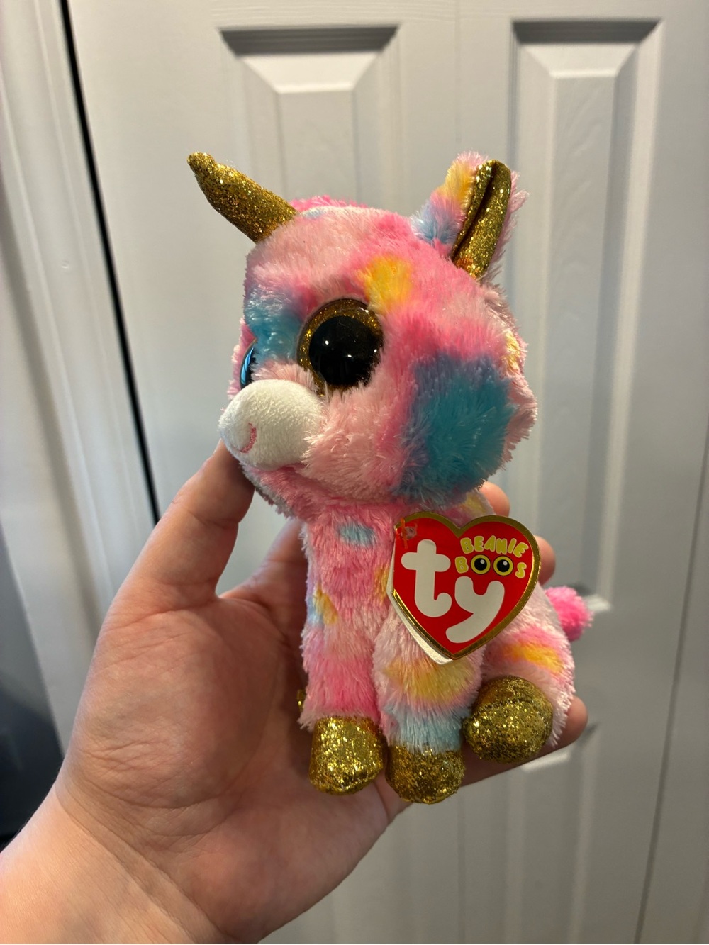 Ty Rainbow Pink Blue Gold Glitter Unicorn Beanie Boo